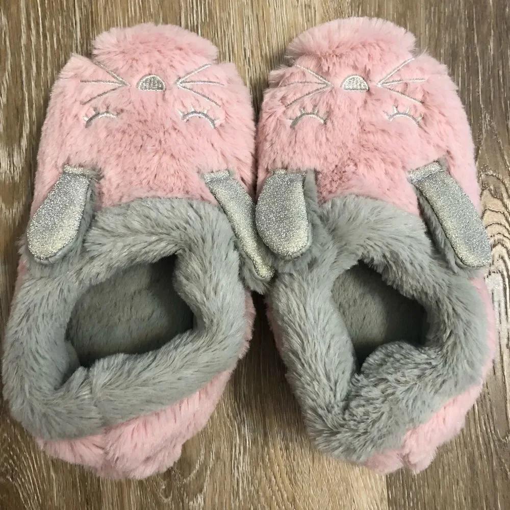 Kinsie girl Pink Gray fuzzy bunny slippers 13/1